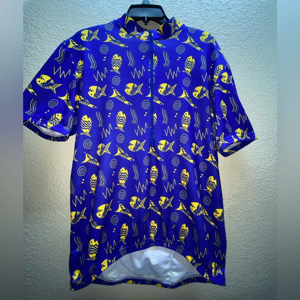 * cycling shirt men’s size XL yellow fish pattern blue shirt